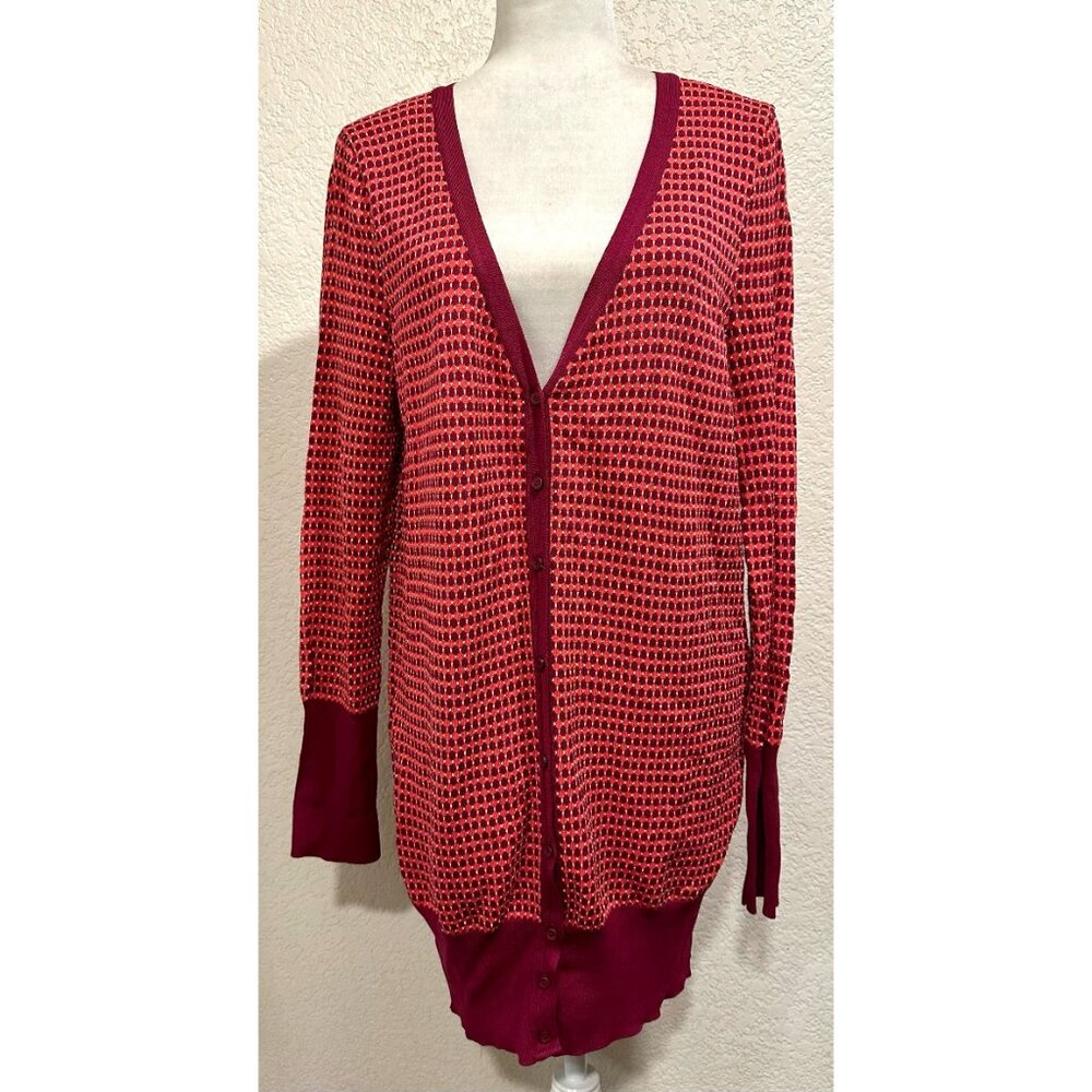 Zara Red Print Knit Red Long Cardigan Sweater